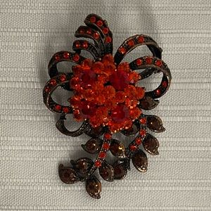 Red and Orange Rhinestone Brooch